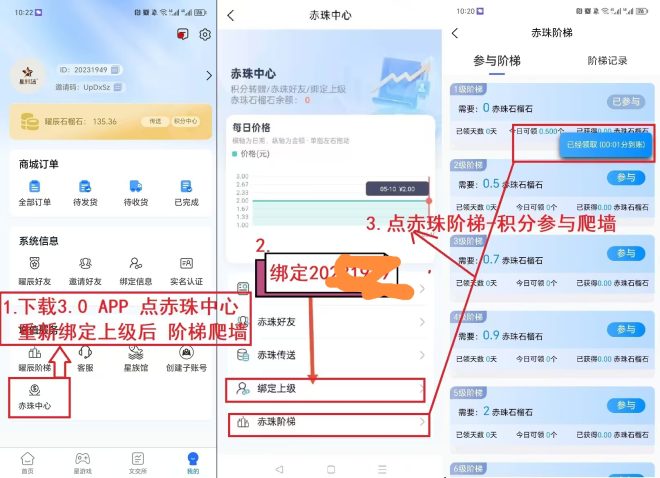 首码星途3.0上线零撸搞起，赤珠阶梯0积分爬墙，直推5米间推3米，六级结算！-首码项目网