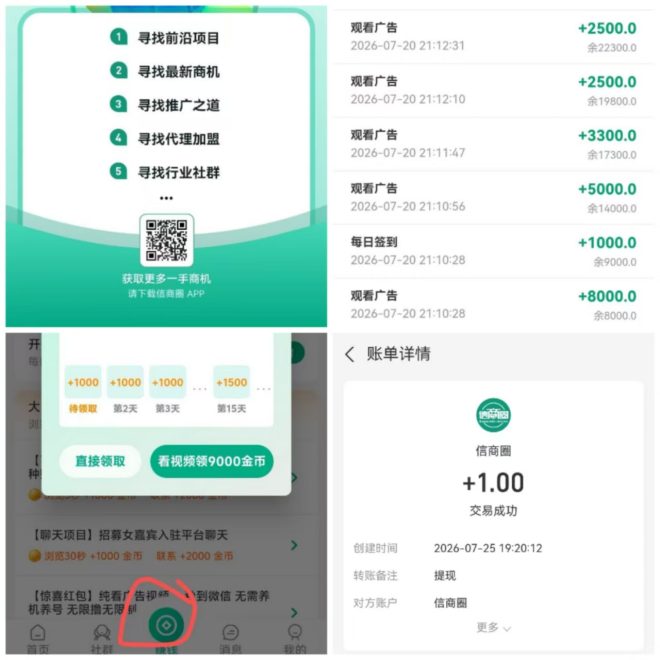 信商圈首码：免费发布项目平台新增广告收益，3.3万金币兑换1米秒提现无套路-首码项目网