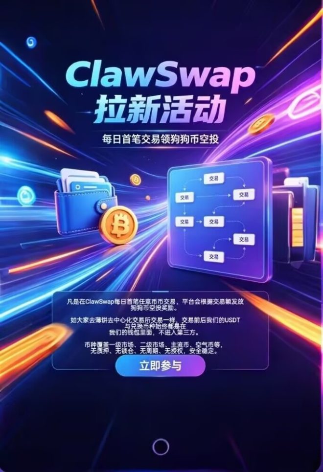 ClawSwap零撸狗狗B项目：刷积分赚收益，进场拿18%DOGE福利-首码项目网